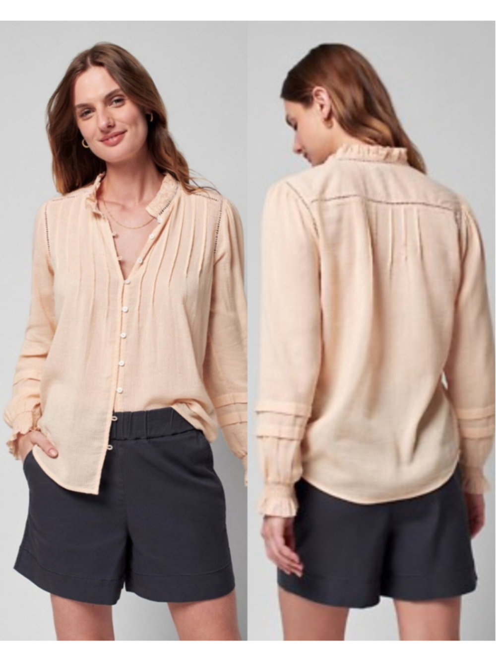 Faherty Willa Top Blouse XL Vanilla Cream Organic Cotton Bohemian Cottagecore